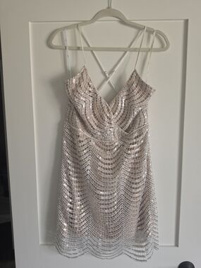 Lulu's White Lace & Nude Lined Sequin Cocktail Dress